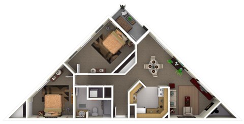 Floor plan for 2 beds, 1 bath, 930 sqft